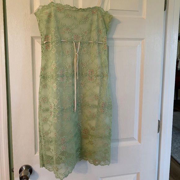 Lace dress with lining! Is a pale green and pink with tiny pink silk straps. - Picture 1 of 2
